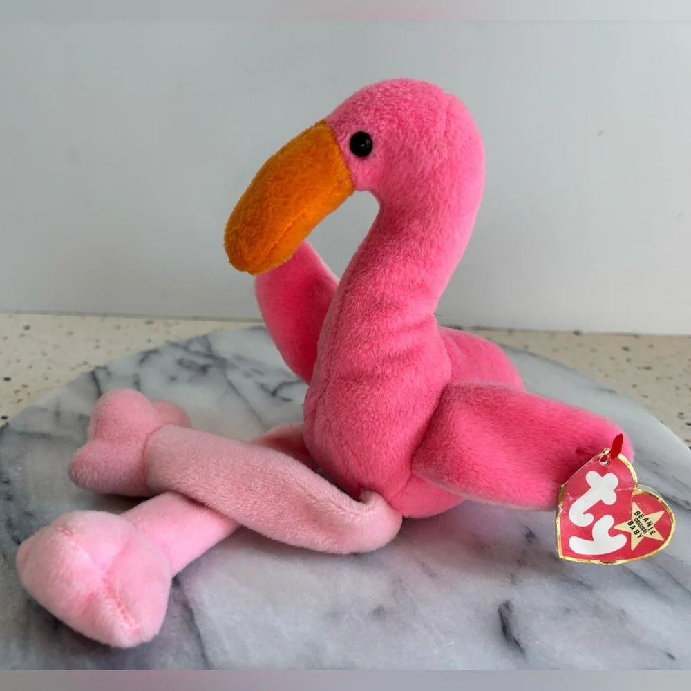 Vintage‎ 1995 Ty Beanie Pinky Pink Flamingo Plush Toy